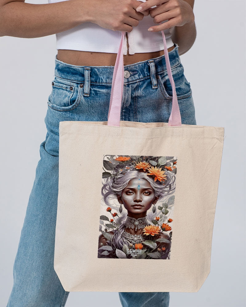 Blossom Indian Grey sister Canvas Tote with Contrast-Color Handles | Q-Tees