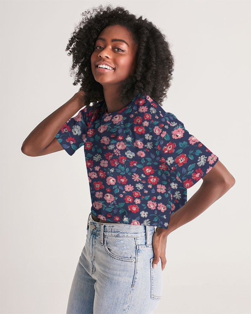 Midnight blue pretty glance.  Women's All-Over Print Lounge Cropped Tee