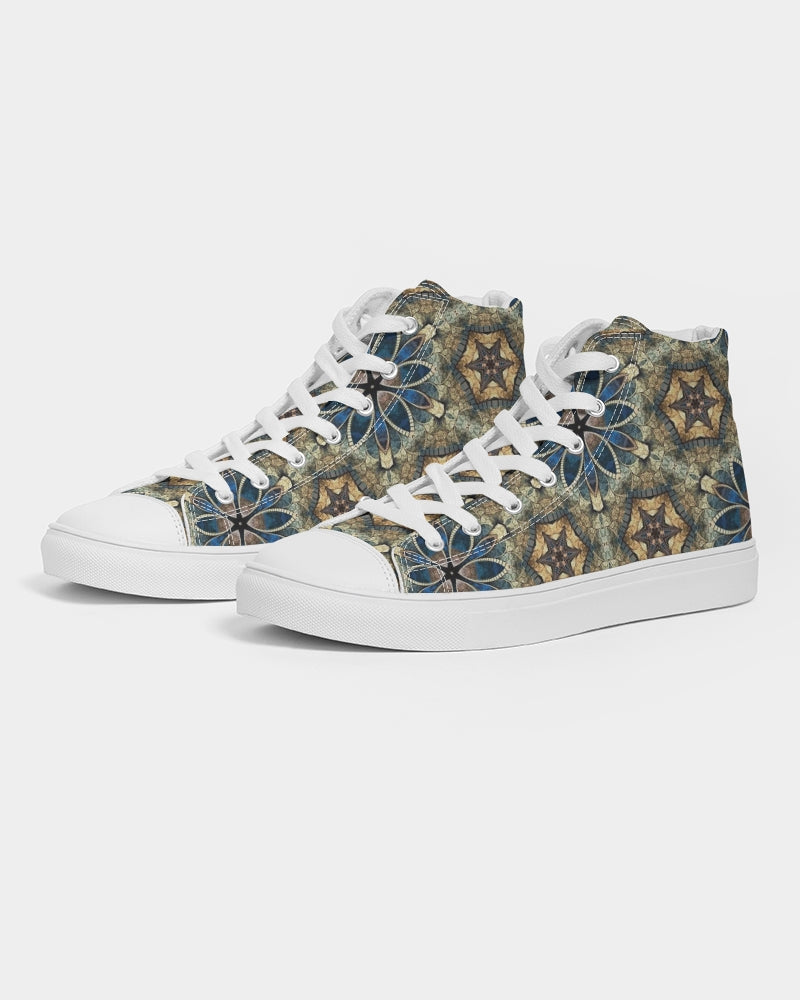 Green & Dark Blue almost star pattern. Men's Hightop Canvas Shoe