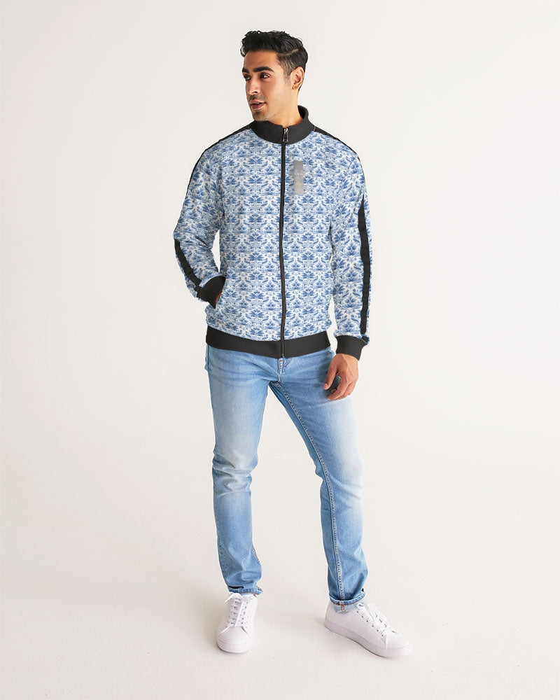 light blue Royal patten  Men's All-Over Print Stripe Sleeve Track Jacket