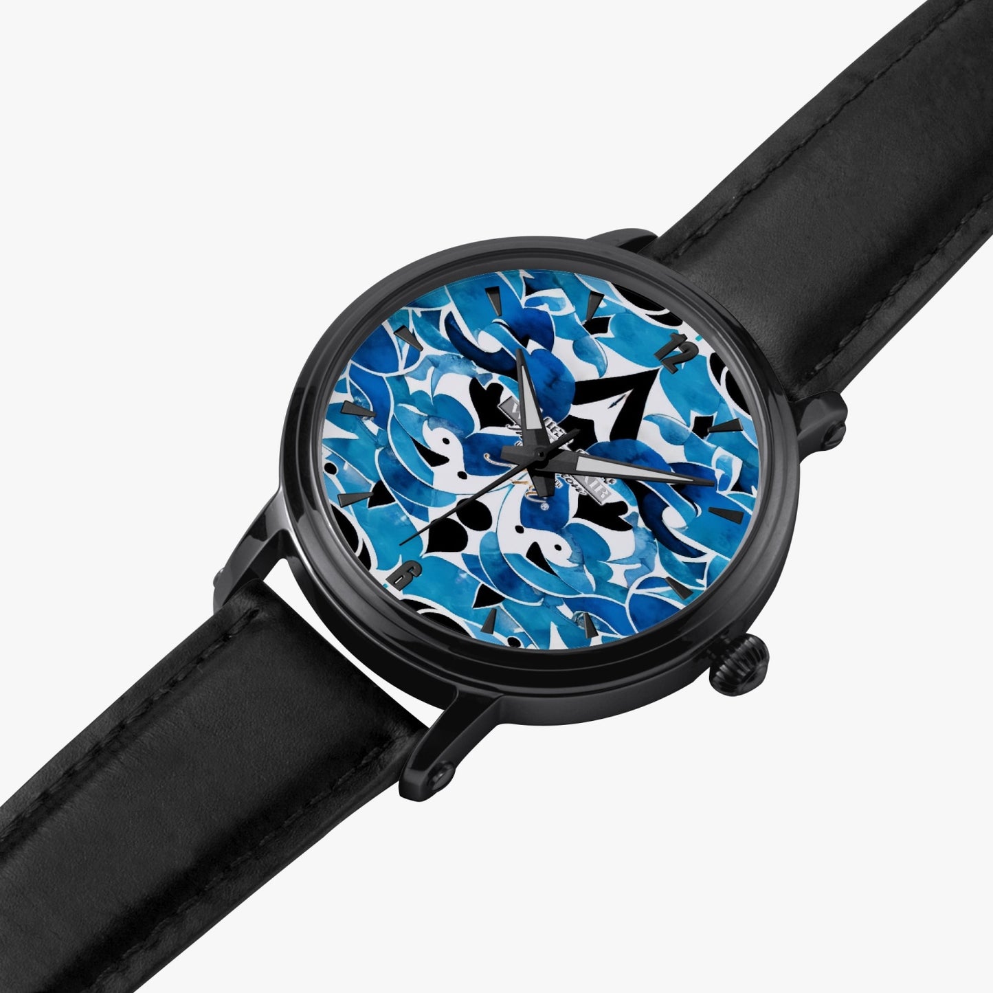 Silver grey white hair inspiration abstract pattern 46mm Unisex Automatic Watch(Black)