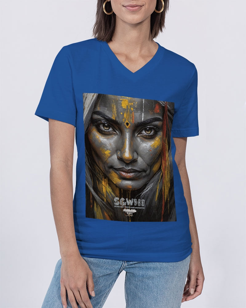 South Asian silver grey white hair sisters portrait [3] Unisex Jersey V-Neck Tee | Bella + Canvas