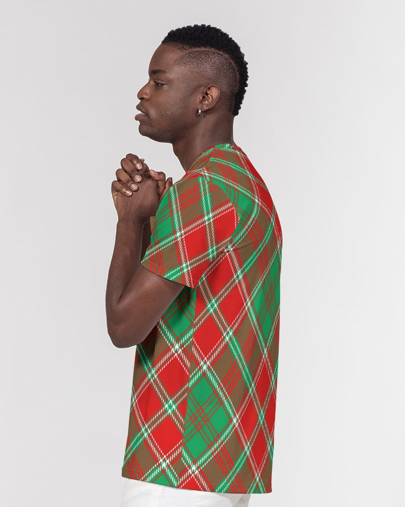 Red & Green cross pattern Men's All-Over Print Pocket Tee