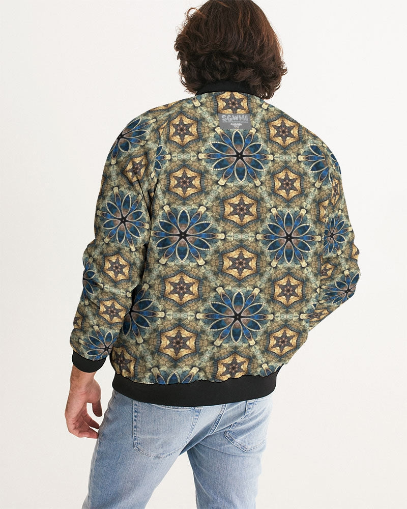 Green & Dark Blue almost star pattern. Men's All-Over Print Bomber Jacket