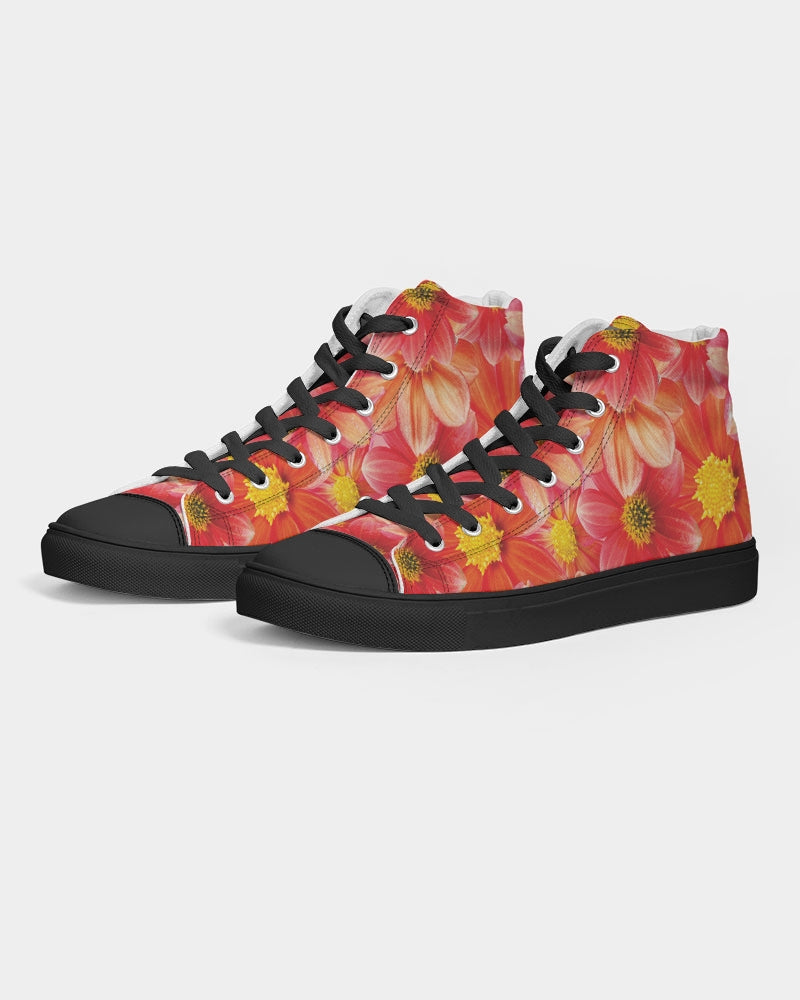 Beautiful blood orange flower design Women's Hightop Canvas Shoe - Black