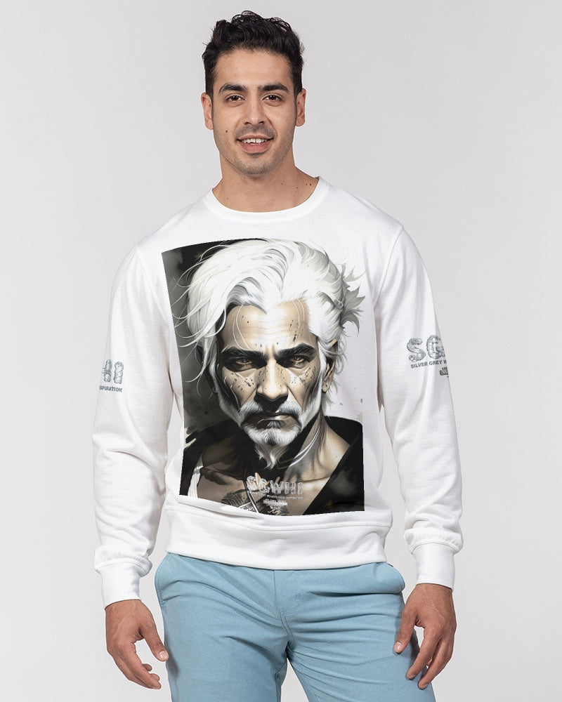 Handsome Silver grey Indian ink Portrait Men's All-Over Print Classic French Terry Crewneck Pullover