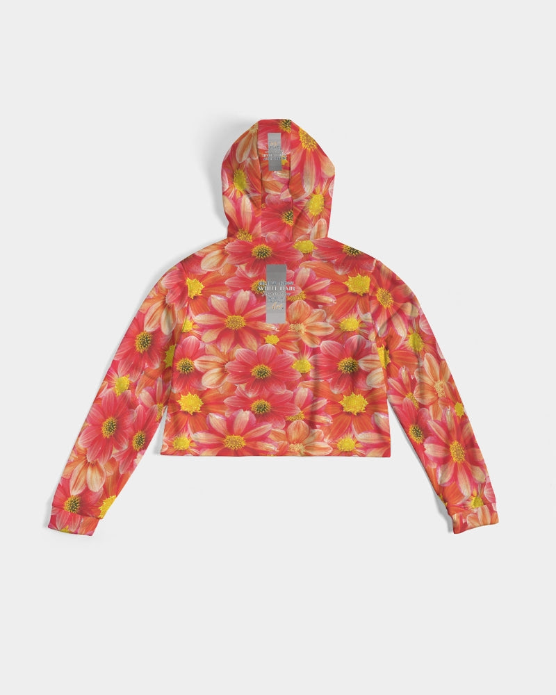 Beautiful blood orange flower design Women's All-Over Print Cropped Hoodie