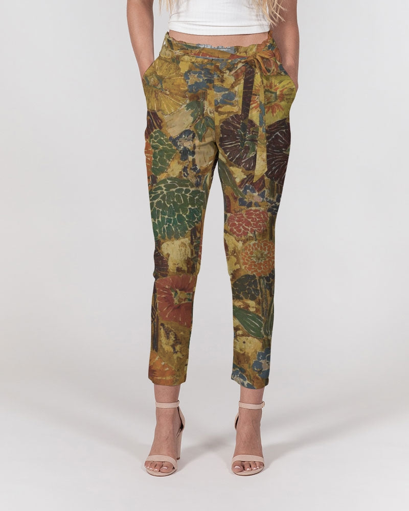 Autumn play Women's All-Over Print Belted Tapered Pants