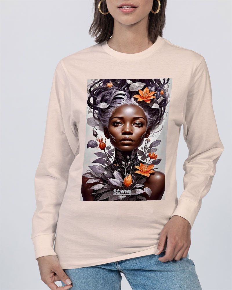 Beautiful black silver grey hair blossom women Unisex Long Sleeve Tee | Lane Seven