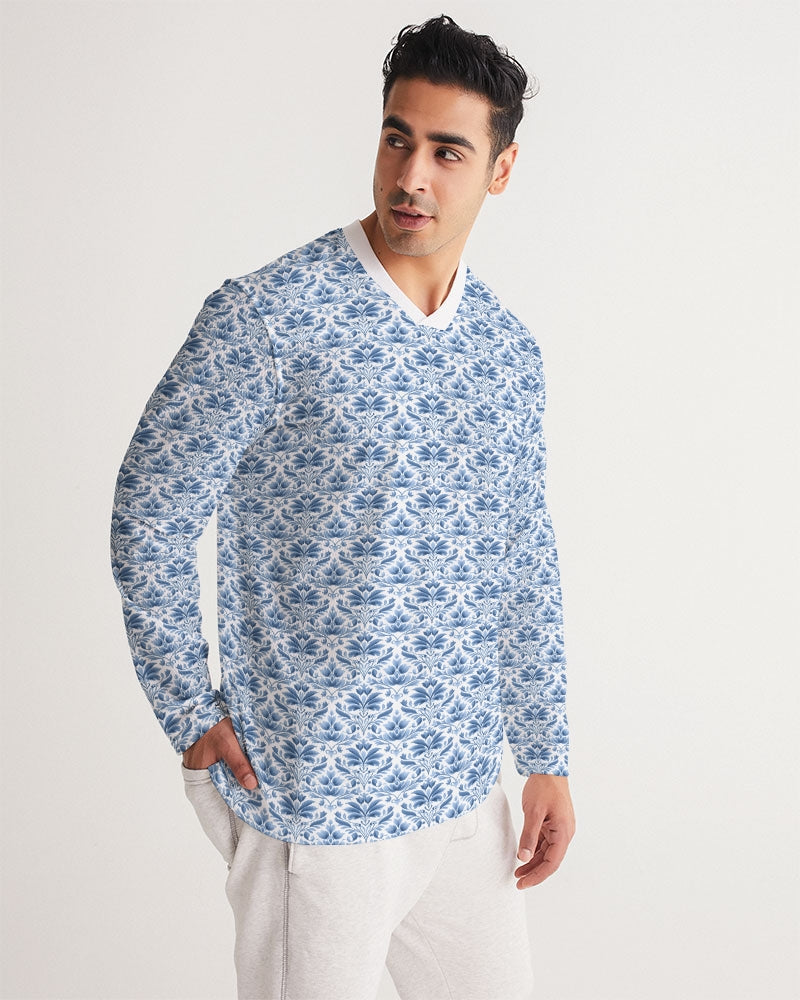 light blue Royal patten  Men's All-Over Print Long Sleeve Sports Jersey