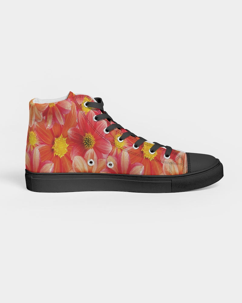 Beautiful blood orange flower design Women's Hightop Canvas Shoe - Black