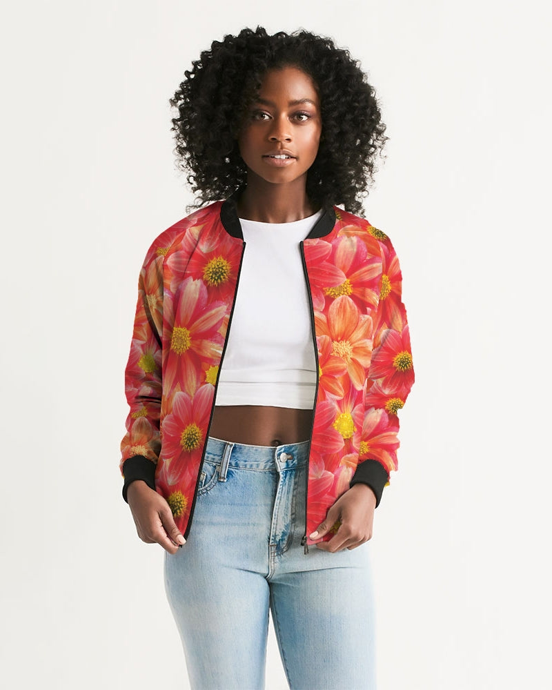 Beautiful blood orange flower design Women's All-Over Print Bomber Jacket