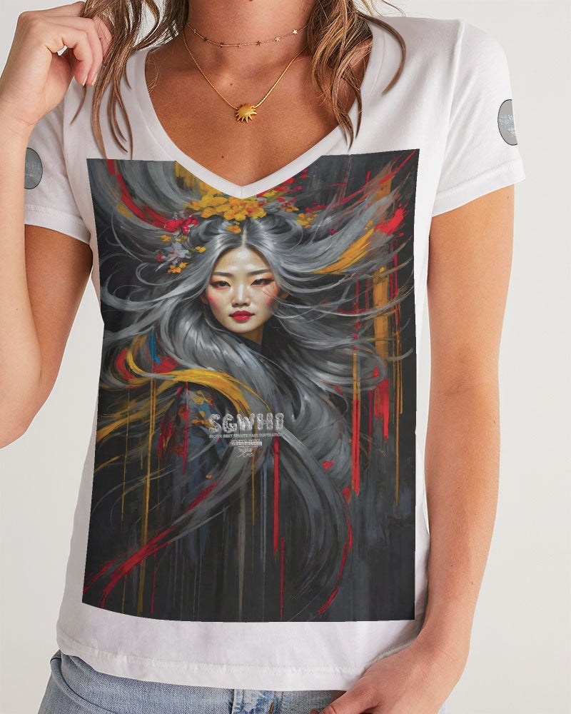 Asian collection [Part 1] Women's All-Over Print V-Neck Tee