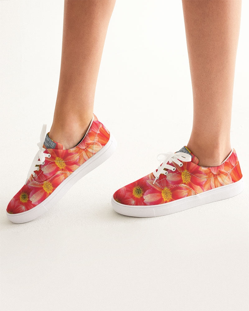 Beautiful blood orange flower design Women's Lace Up Canvas Shoe