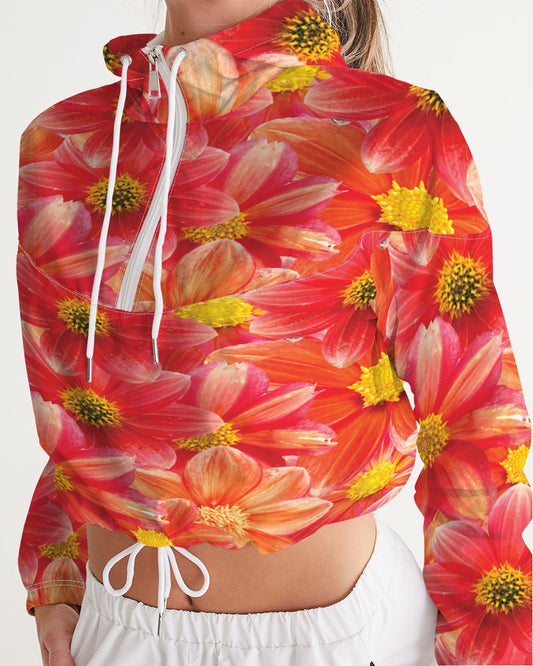 Beautiful blood orange flower design Women's All-Over Print Cropped Windbreaker