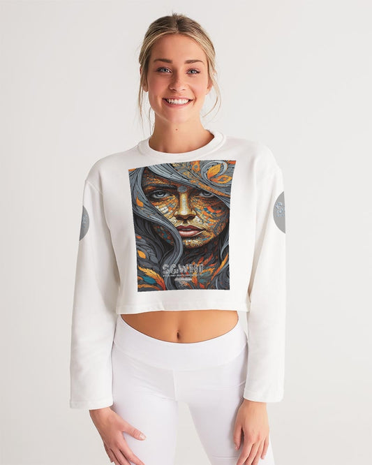 Beautiful Mosaic White Sister  Women's All-Over Print Cropped Sweatshirt