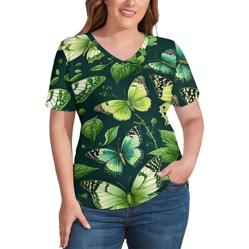 2024 New V Neck Short-sleeve Women Shirt Printed