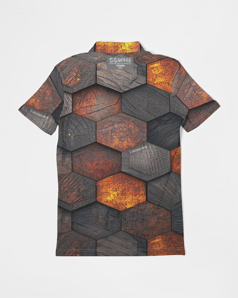 Cool stone hexagon patten 3D Men's All-Over Print Slim Fit Short Sleeve Polo