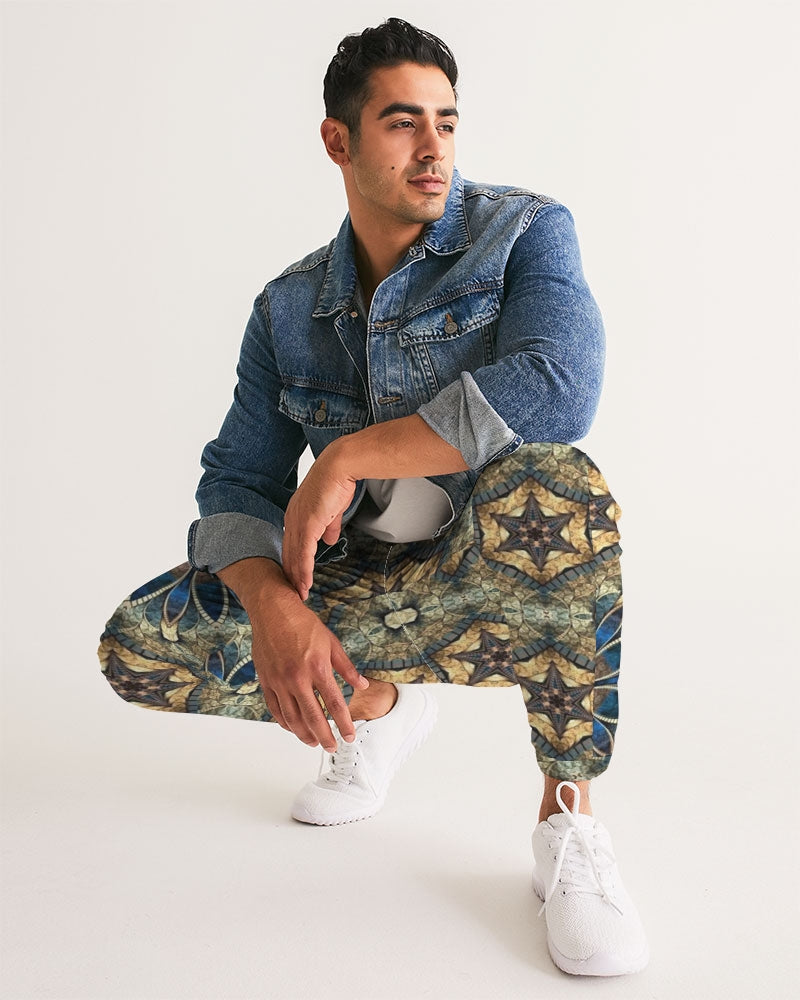 Green & Dark Blue almost star pattern. Men's All-Over Print Track Pants