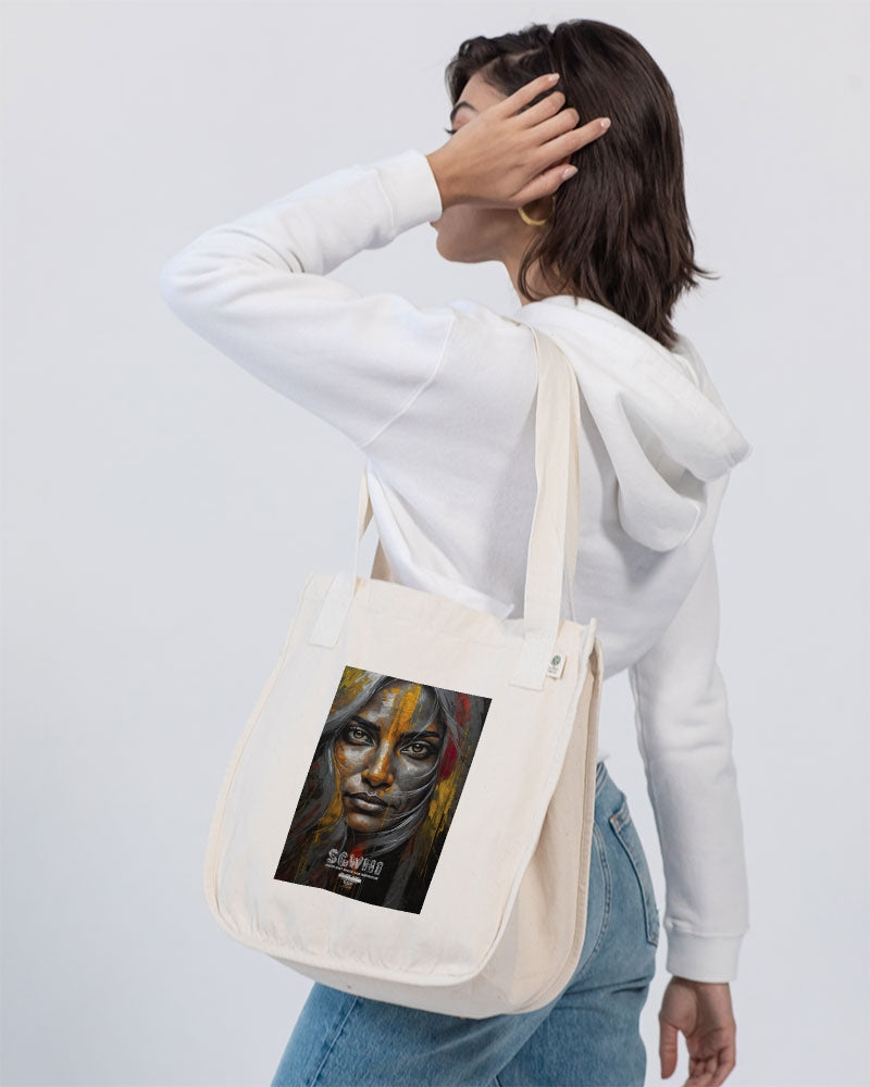 South Asian silver grey white hair sisters portrait  Organic Cotton Canvas Market Tote | Econscious