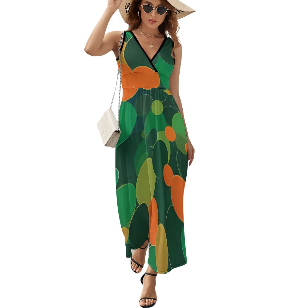 Orange and green ball pattern Ladies Sleeveless Dress