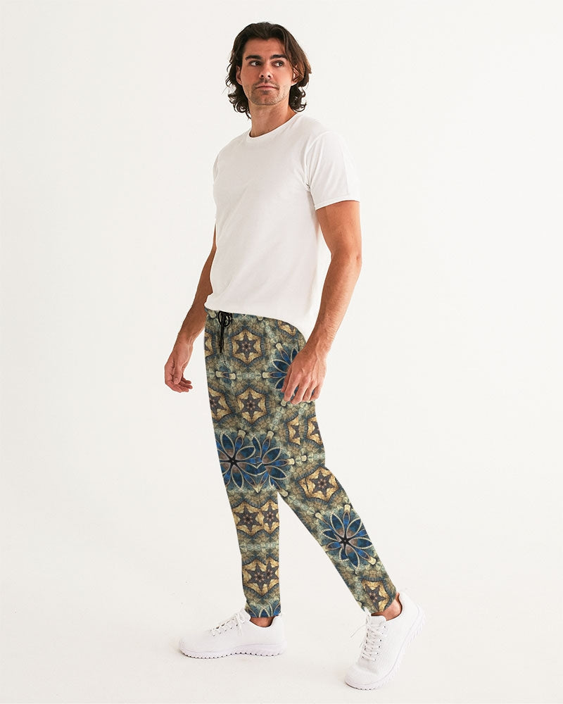 Green & Dark Blue almost star pattern. Men's All-Over Print Joggers