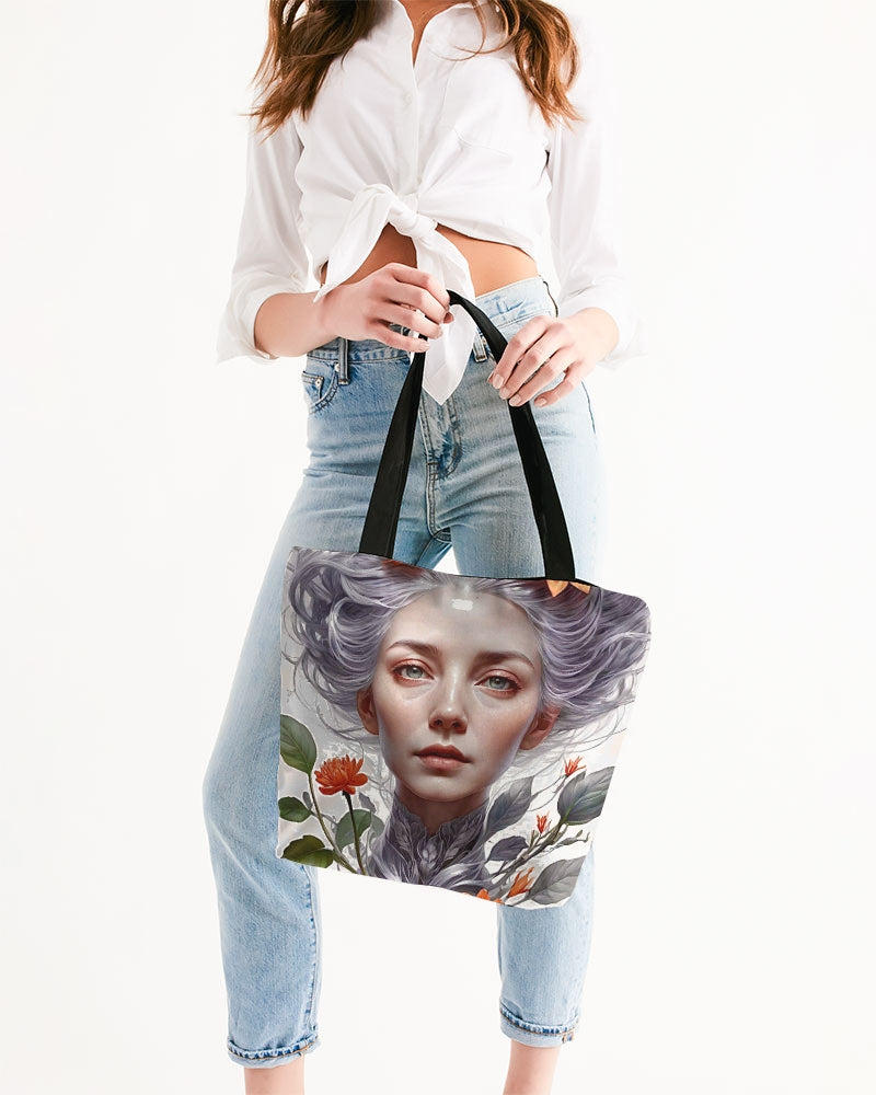 Beautiful white sister grey hair blossom Canvas Zip Tote