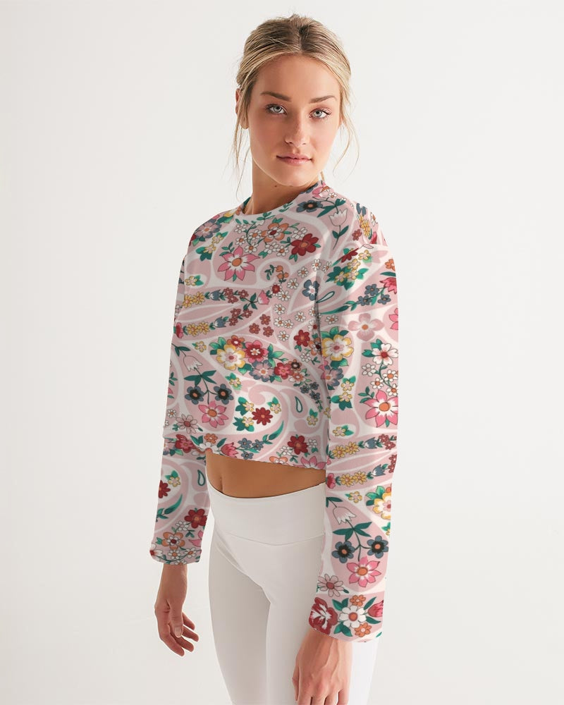 Pink abstract Pretty Sisters Women's All-Over Print Cropped Sweatshirt