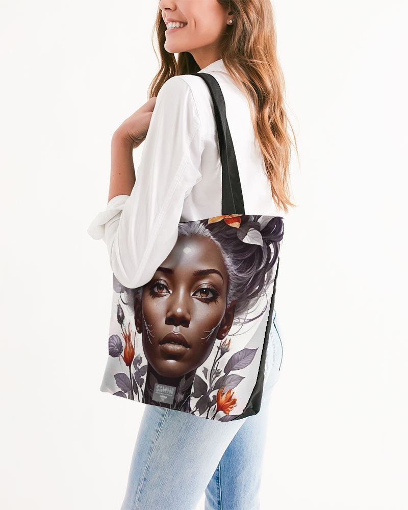 Beautiful black silver grey hair blossom women Canvas Zip Tote