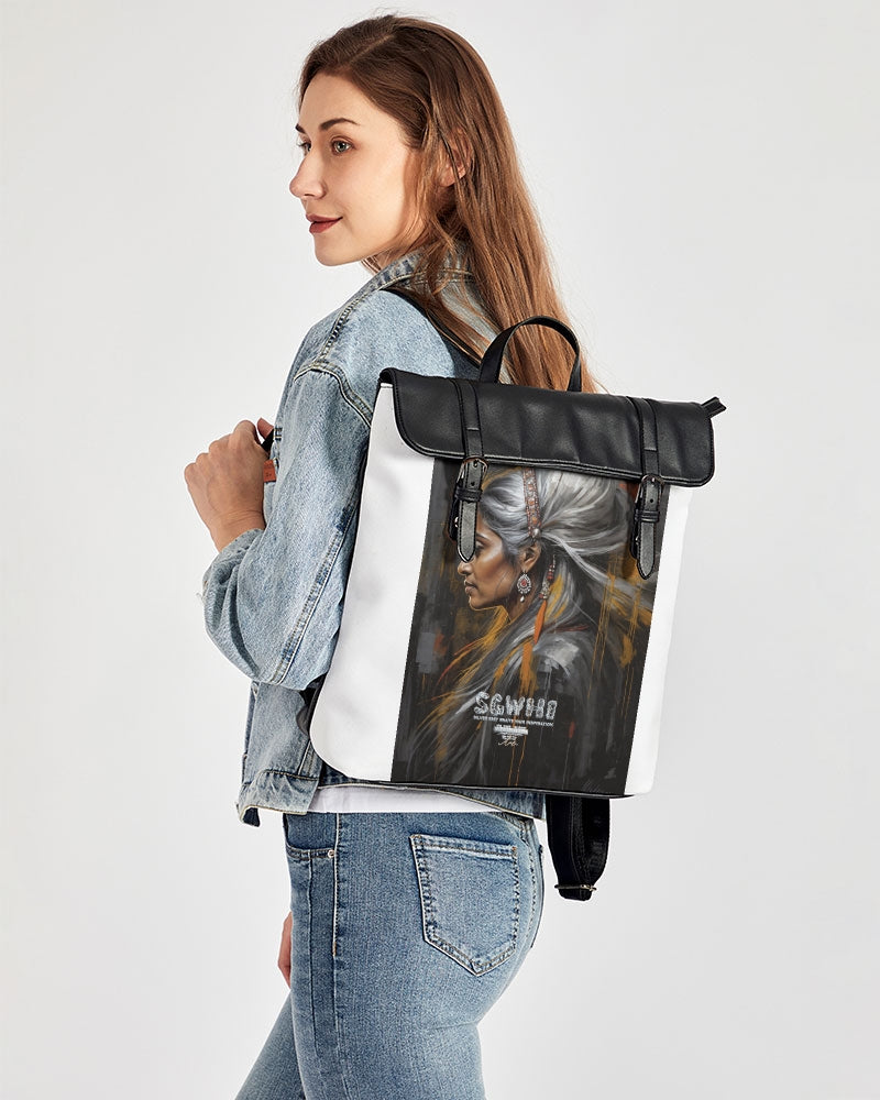 South Asian silver grey white hair sisters portrait [2] Casual Flap Backpack