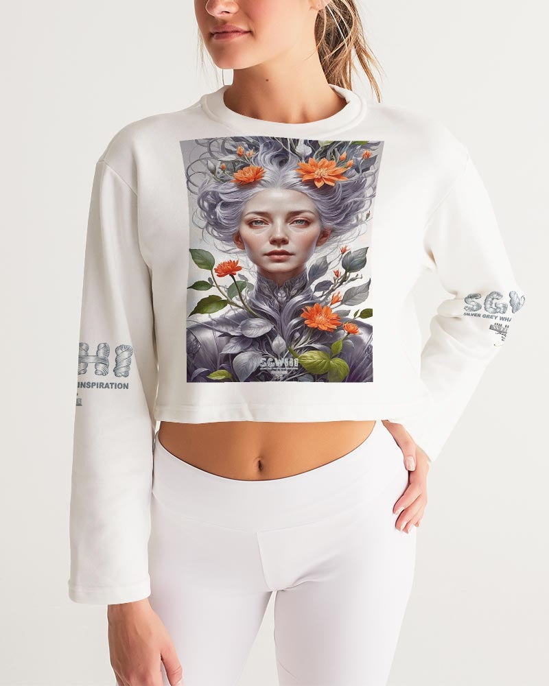 Beautiful white sister grey hair blossom Women's All-Over Print Cropped Sweatshirt