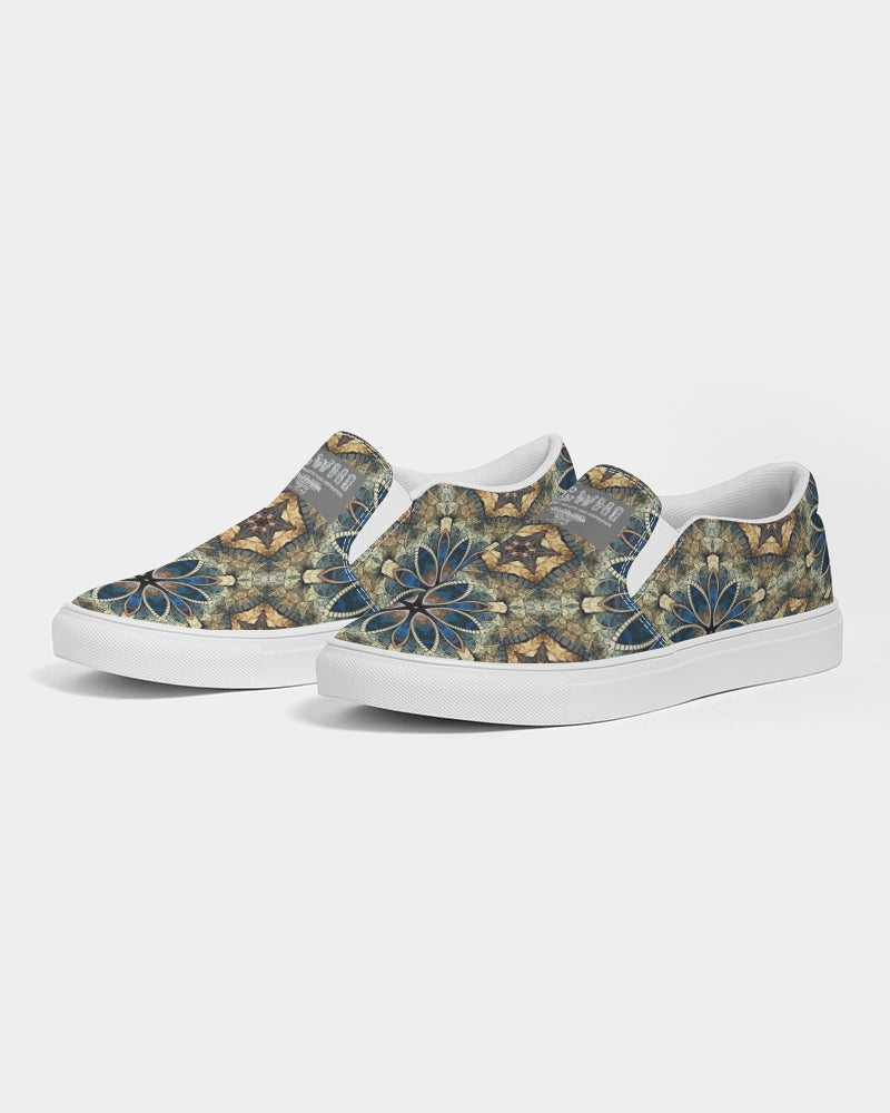 Green & Dark Blue almost star pattern. Men's Slip-On Canvas Shoe