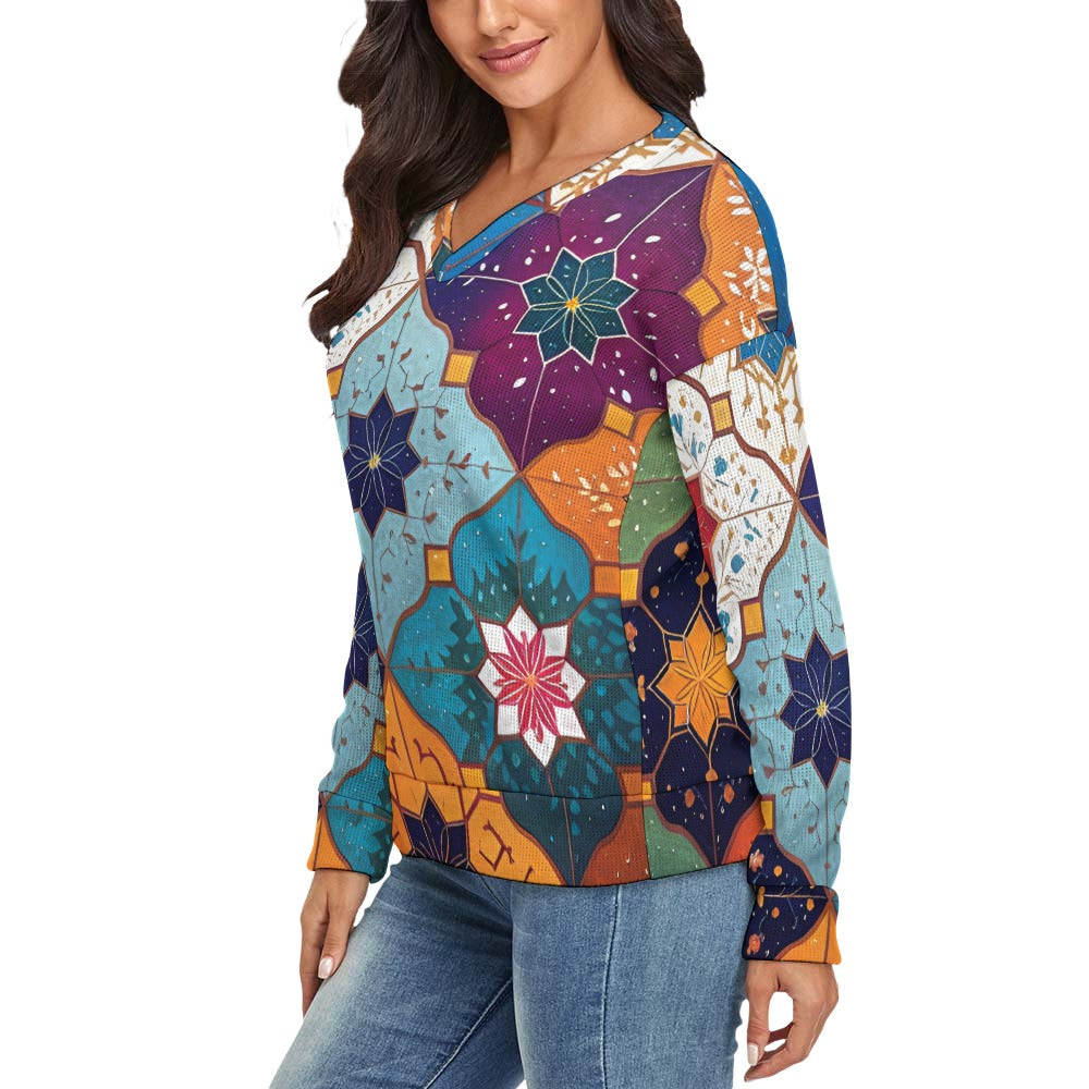 Women's V-Neck Christmas Style Long Sleeve Sweater