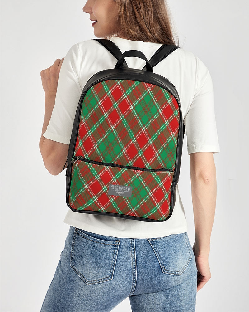 Red & Green cross pattern Classic Faux Leather Backpack