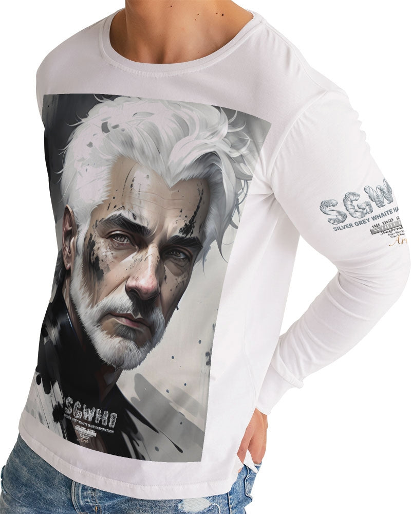 White silver grey fox King Men's All-Over Print Long Sleeve Tee