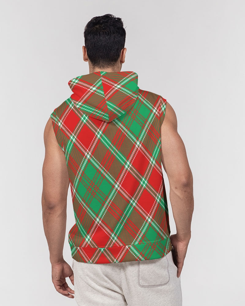 Red & Green cross pattern Men's All-Over Print Heavyweight Sleeveless Hoodie