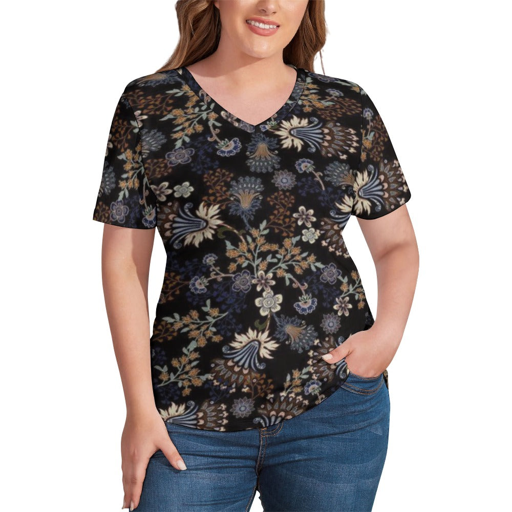 2024 New V Neck Short-sleeve Women Shirt Printed