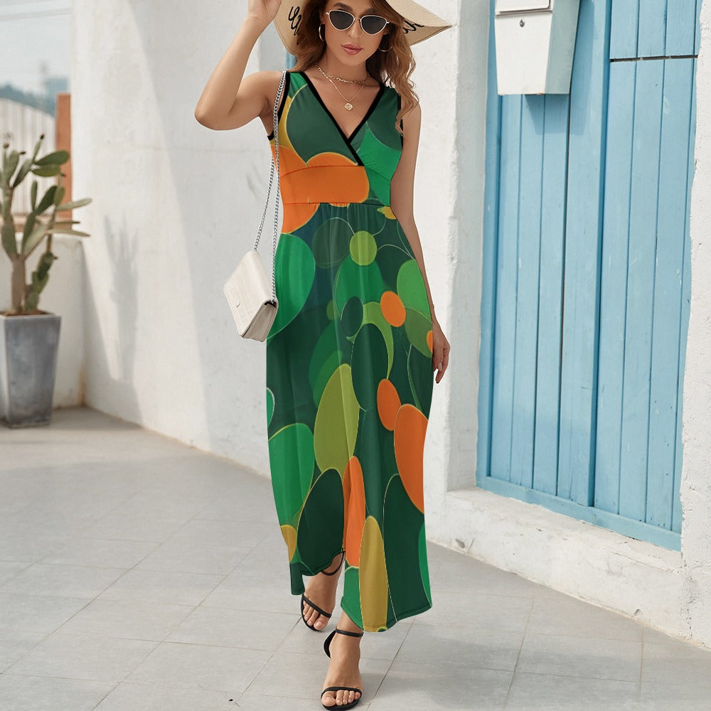 Orange and green ball pattern Ladies Sleeveless Dress