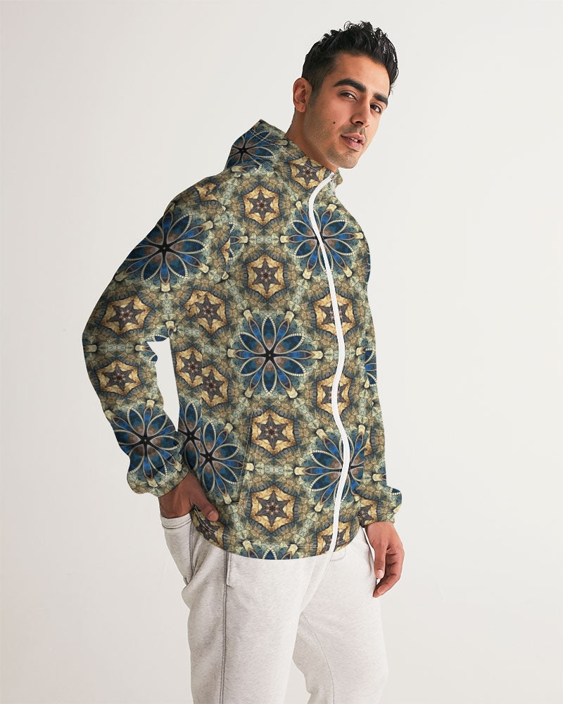 Green & Dark Blue almost star pattern. Men's All-Over Print Windbreaker