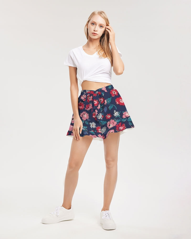 Midnight blue pretty glance.  Women's All-Over Print Ruffle Shorts