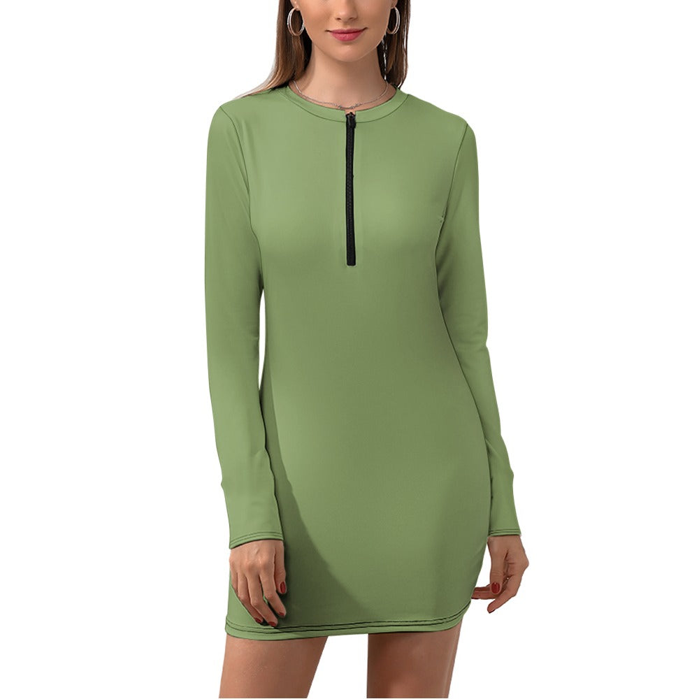 Women's Zipper Long Sleeve Hip Dress