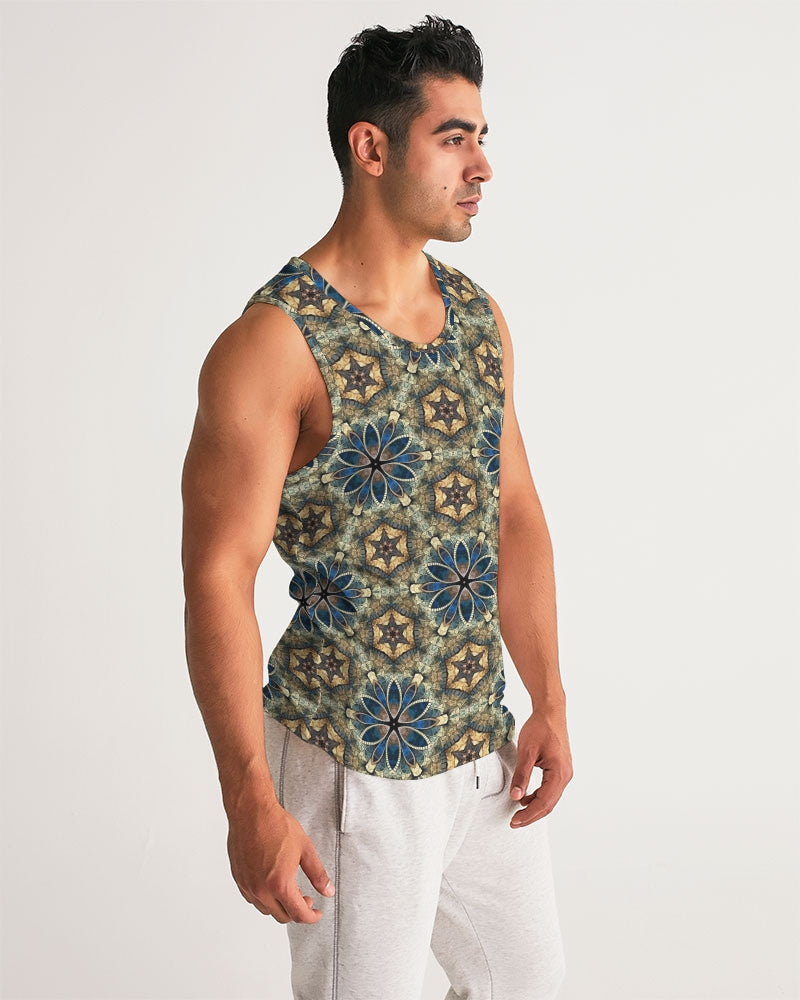 Green & Dark Blue almost star pattern. Men's All-Over Print Sport Tank