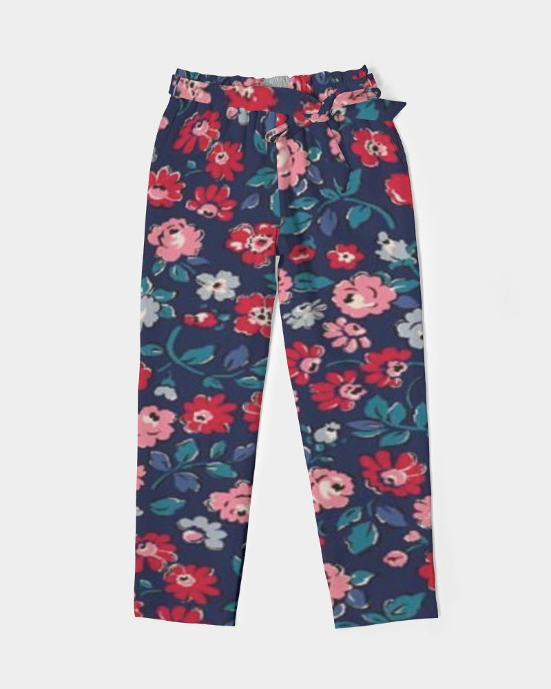 Midnight blue pretty glance.  Women's All-Over Print Belted Tapered Pants