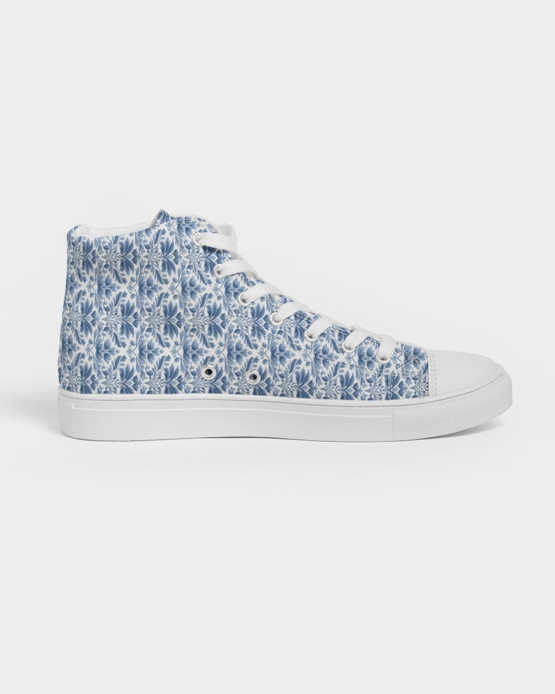 light blue Royal patten  Men's Hightop Canvas Shoe