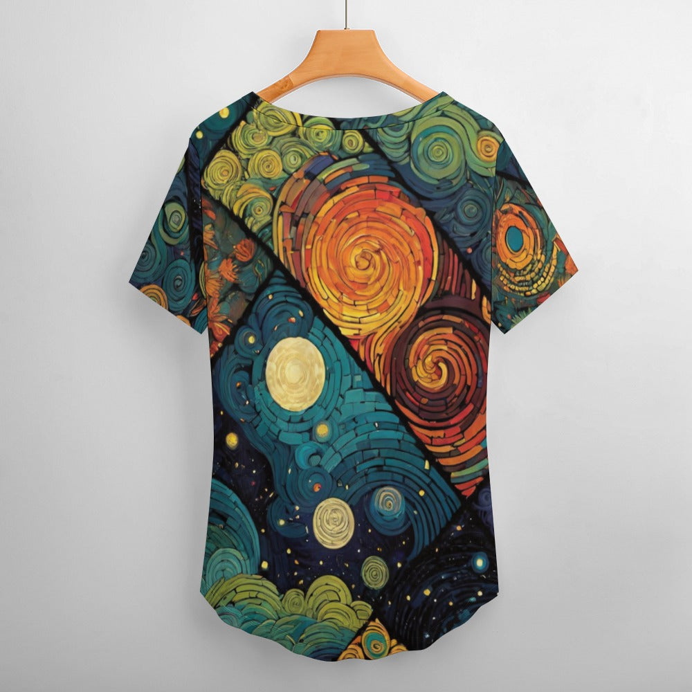 2024 New V Neck Short-sleeve Women Shirt Printed