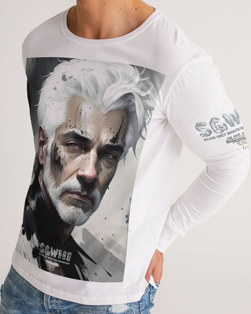 White silver grey fox King Men's All-Over Print Long Sleeve Tee