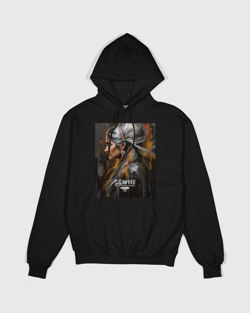 South Asian silver grey white hair sisters portrait [2] Unisex Hoodie | Champion