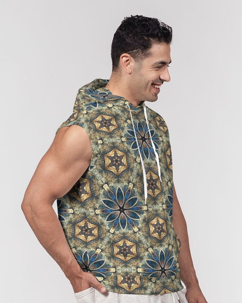 Green & Dark Blue almost star pattern. Men's All-Over Print Heavyweight Sleeveless Hoodie