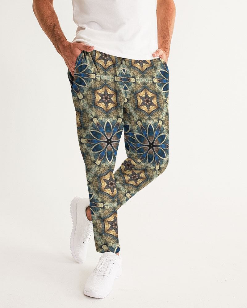 Green & Dark Blue almost star pattern. Men's All-Over Print Joggers