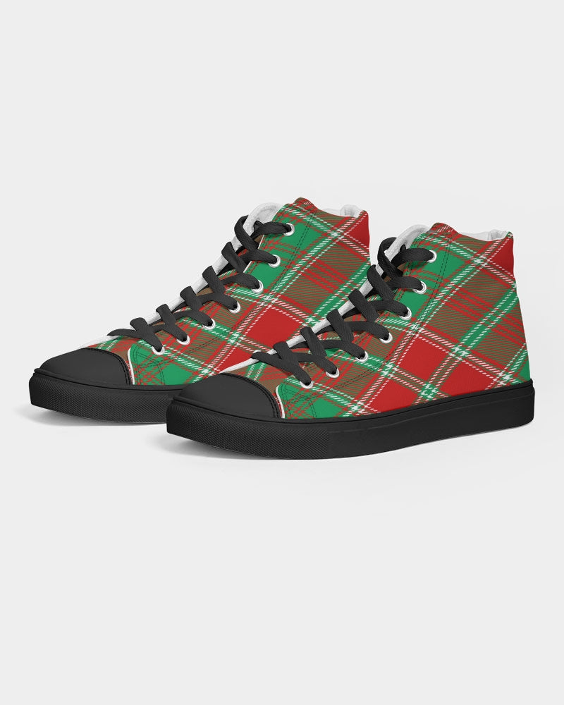 Red & Green cross pattern Men's Hightop Canvas Shoe - Black